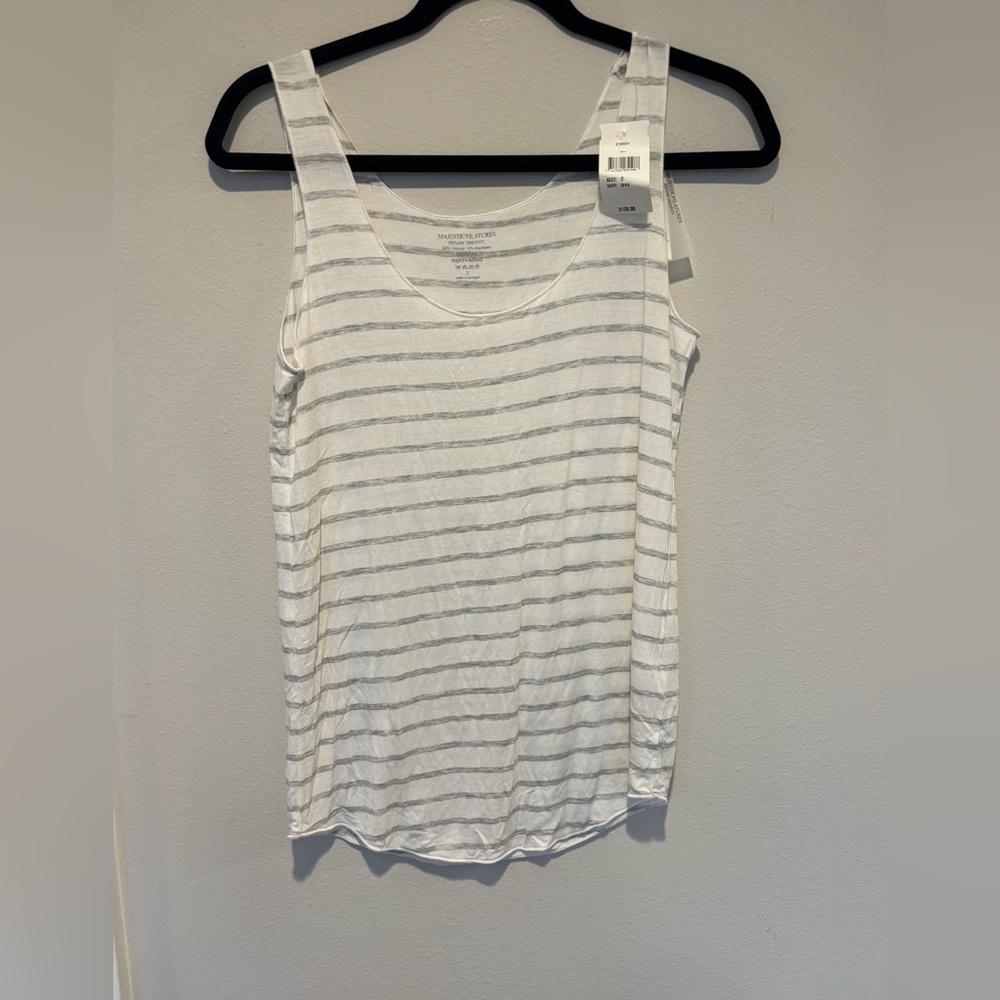Majestic Filatures Casual Striped Tank Top in White and Gray